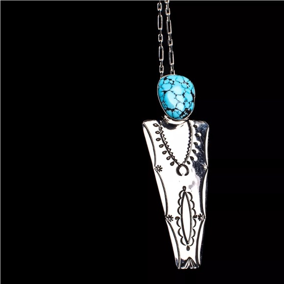 One of a kind silver and turquoise pendant with silver chain. - Picture 7 of 7